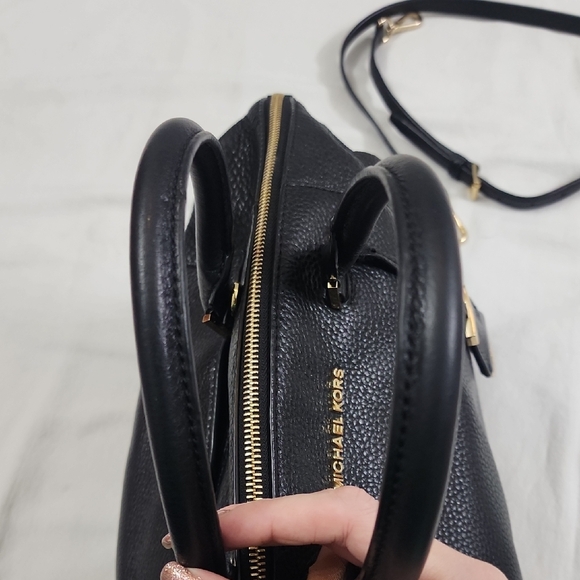 Michael Kors Black Pebbled Leather Satchel With Gold Hardware And Dust Bag - Picture 6 of 12